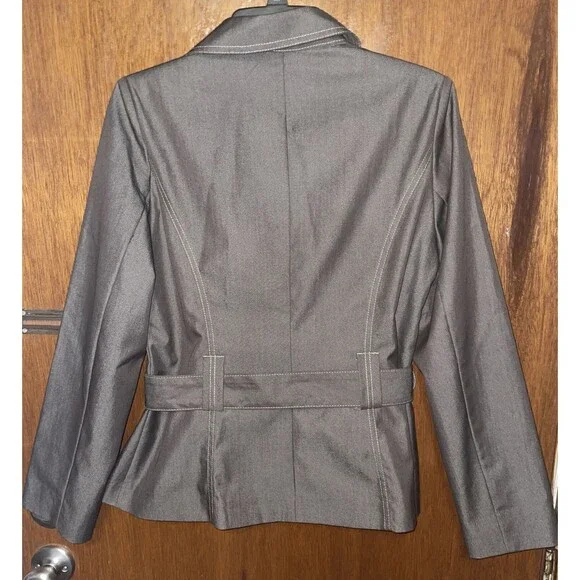 Robert Louis  Brown Collared Belted 2 Pocket Puff Shoulder Blazer Jacket Medium - Picture 5 of 8